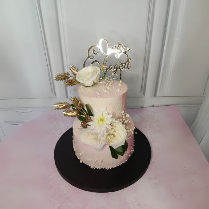 2tier floral engagement cake
