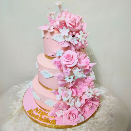 pink floral wedding cake